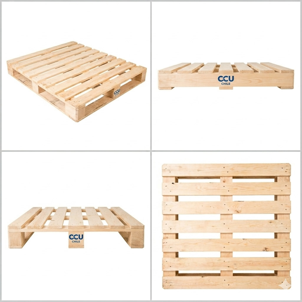 Pallet tipo CCU de madera para logística y cargas industriales