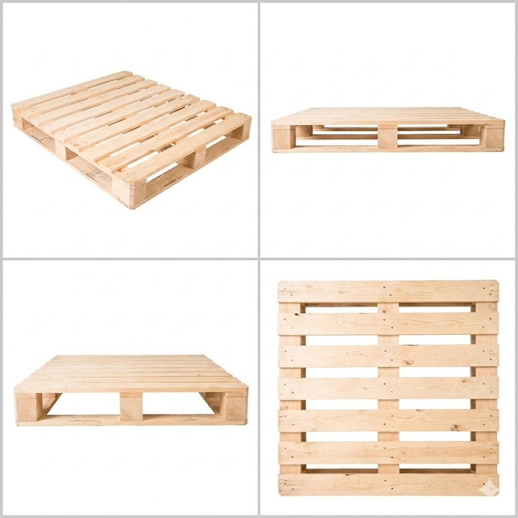 Pallet tipo yugo de madera para cargas pesadas y uso industrial